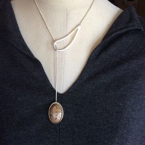 Tan Colored Stone and Silver Necklace, Pre-owned
